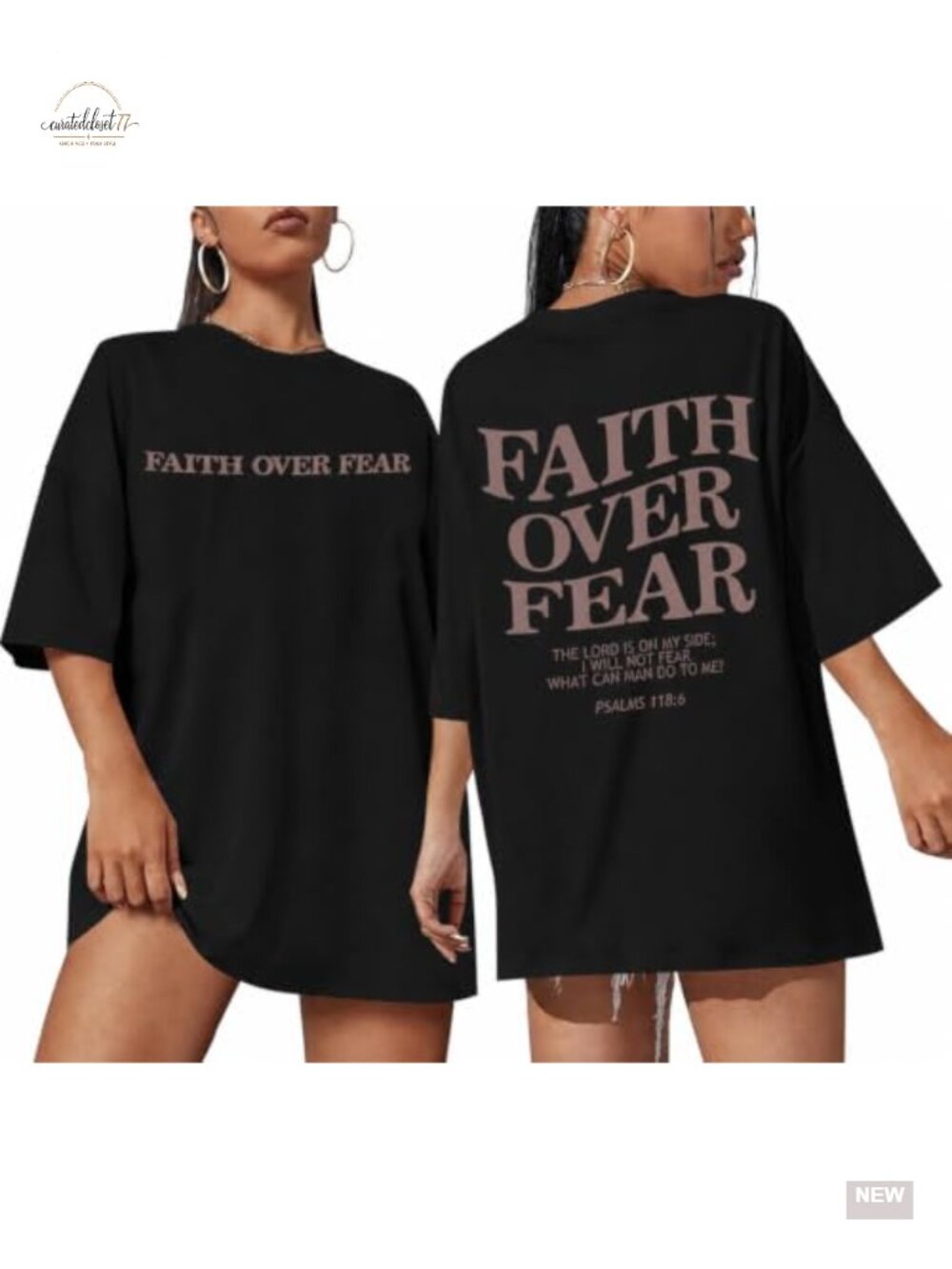 Faith Over Fear Oversized Christian Graphic Tee Cotton Spandex Religious Top